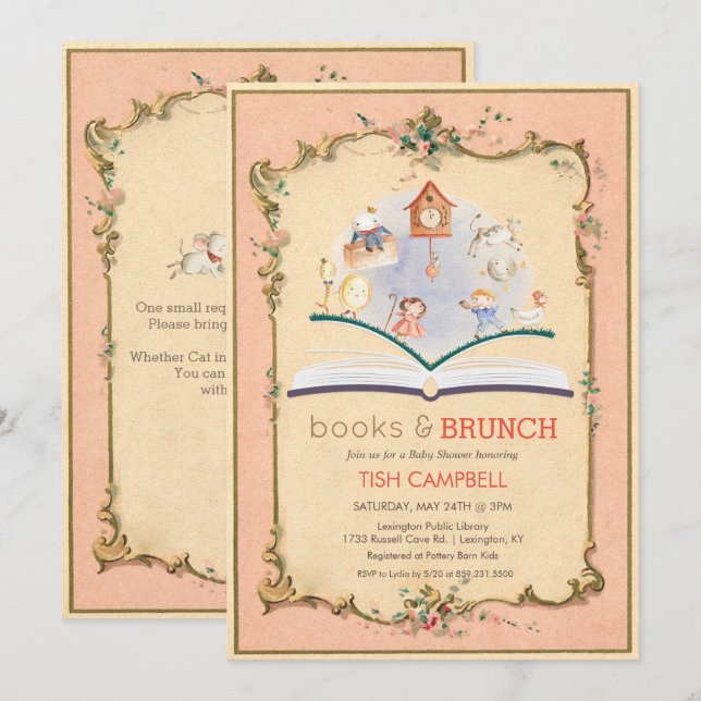 Vintages Storybook Kinderdusche Einladung (Vorne/Hinten)