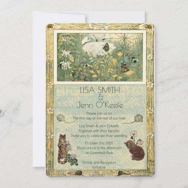 Vintages Storybook Kitten Hochzeitseinladung Einladung (Vorderseite)