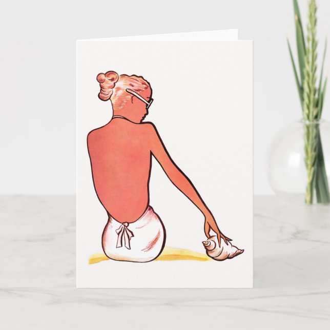 Vintages Strandmädchen mit seashing sommerlich ele Karte (Vorderseite)