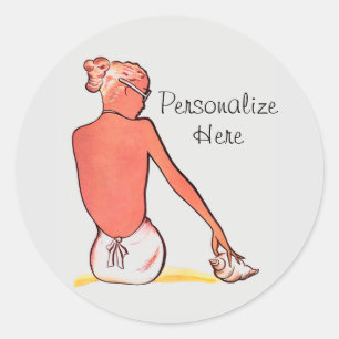 Vintages Strandmädchen mit seashing sommerlich ele Runder Aufkleber