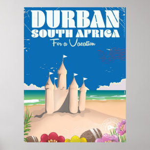 Vintages Strandposter in Durban Südafrika Poster