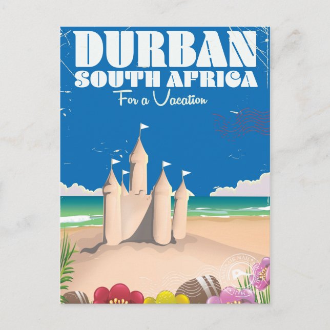 Vintages Strandposter in Durban Südafrika Postkarte (Vorderseite)