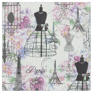 Vintages Streifen Eiffel-Turmcollagenrosa mit Stoff