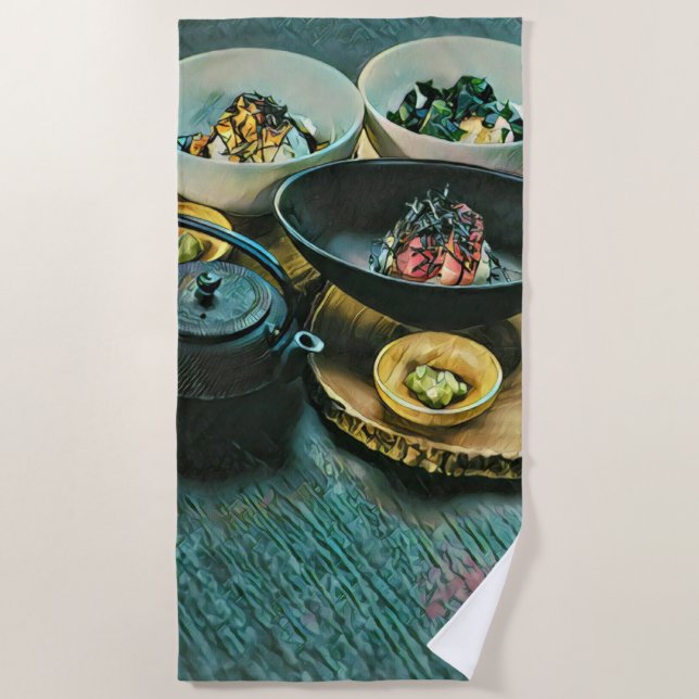 Vintages Sushi-Geschenk Strandtuch (Vorderseite)