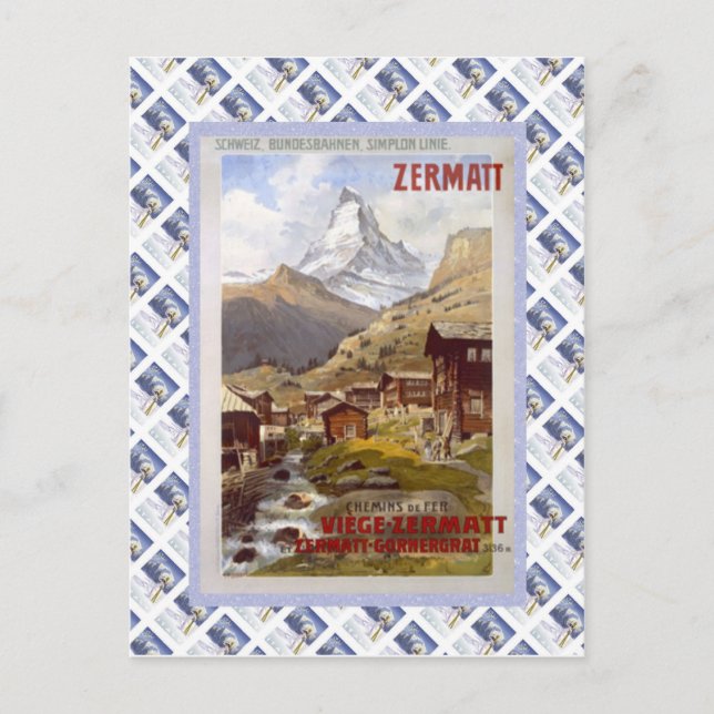 Vintages Swiss Raulway Poster, Zermatt Postkarte (Vorderseite)
