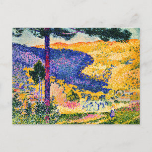 Vintages Tal mit Tannenmalerei Postkarte