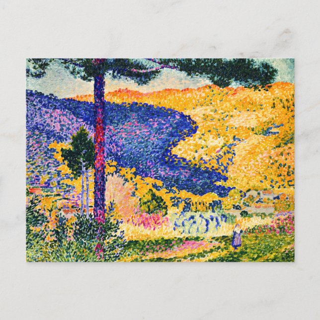 Vintages Tal mit Tannenmalerei Postkarte (Vorderseite)