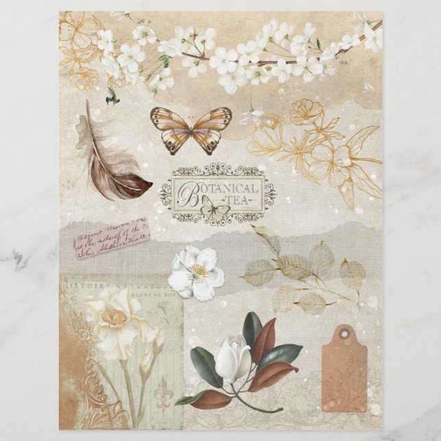 Vintages Tan Brown Decoupage Blumenstollenbuch (Vorderseite)