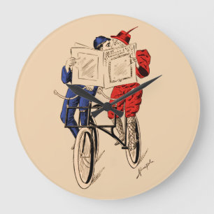 Vintages Tandemfahrrad-Paar-Leseküssen Große Wanduhr