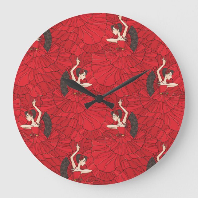 Vintages Tango Flamenco-Tanzmuster Große Wanduhr (Vorderseite)