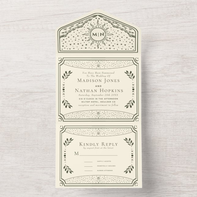Vintages Tarot Gothic Wedding All-in-One Einladung (Innen Boden)