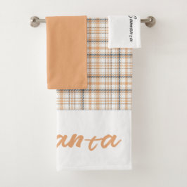 Vintages Tartan-Muster, weiß, grau Badhandtuch Set