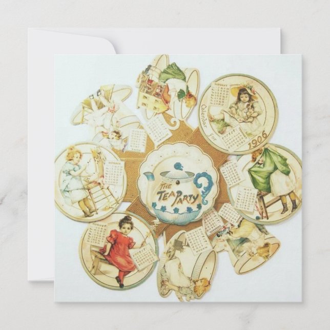 Vintages Tea-Party für Kinder Einladung (Vorderseite)