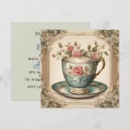 Vintages TeaCup Blumenkohl Brautparty Party Einladung