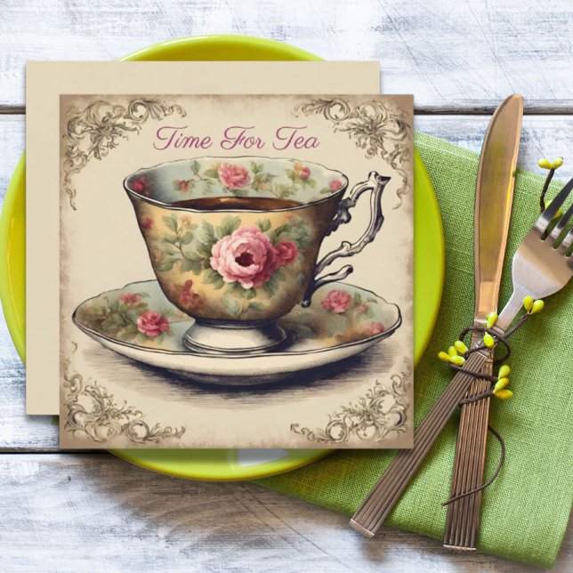 Vintages TeaCup Blumenkohl Brautparty Party Einladung (Vintage TeaCup Floral Bridal Shower Tea Party Invitation)