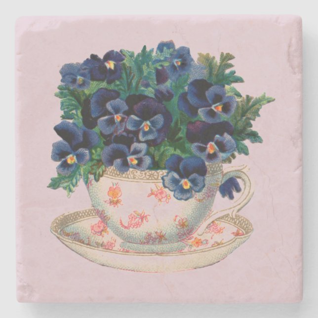 VINTAGES TEACUP MIT BLUME STONE UNTERSETZER (Vorderseite)