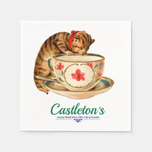 Vintages Teacup- und Kätzchenplakat für Serviette
