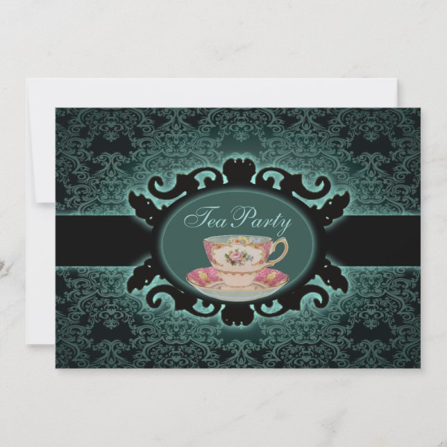 Vintages Tee-Party aus Walddamast Einladung (Vorderseite)