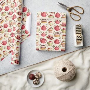 Vintages Tee-Party Muster mit Nachspeisen Geschenkpapier