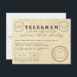 Vintages Telegramm Save the Date<br><div class="desc">Diese Vintag inspirierte Telegram Save the Date Card ist eine lustige und einzigartige Möglichkeit, Ihren großen Tag zu verkünden! Mit hellbraunen, dunkelbraunen und schwarzen Tinten. Der abgebildete sepia / teefarbene Hintergrund wird auf der Papieroberfläche aufgedruckt, um dem Design ein altes Aussehen zu verleihen. Passen Sie die Karte an, indem Sie...</div>
