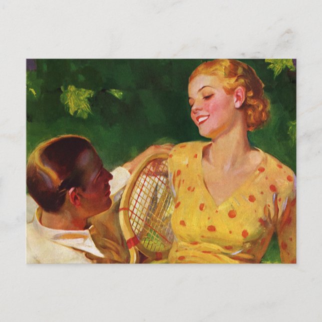 Vintages Tennis, Liebe und Romantik Postkarte (Vorderseite)