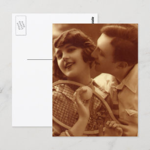 Vintages Tennis, Liebe und Romantik Postkarte
