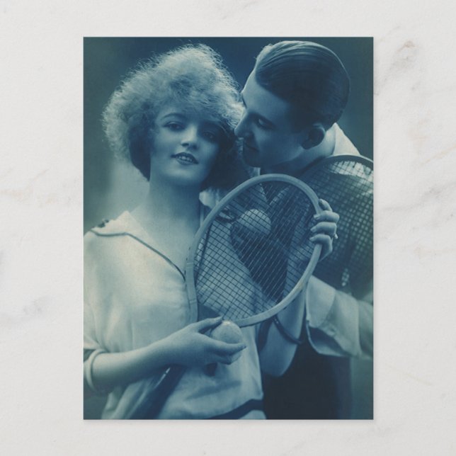 Vintages Tennis, Liebe und Romantik Postkarte (Vorderseite)
