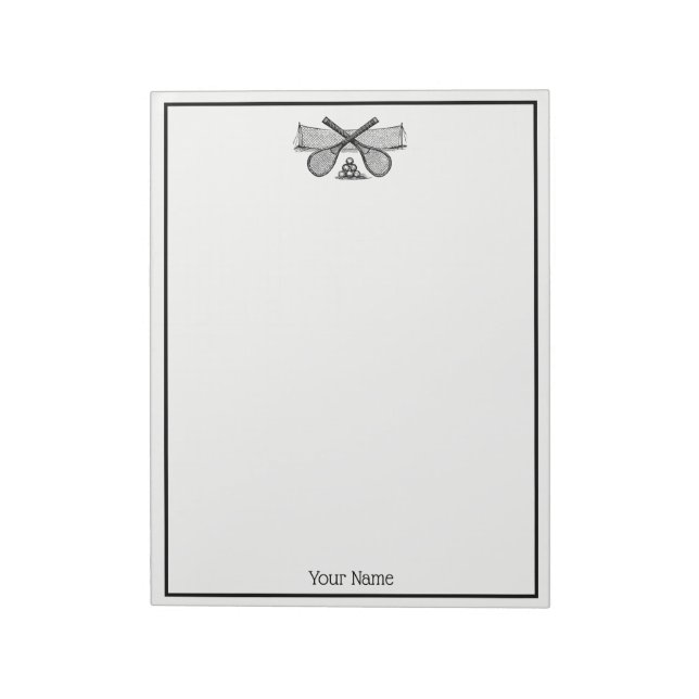 Vintages Tennisnetz, überquerte Racquets, Bälle Notizblock (Rotiert)