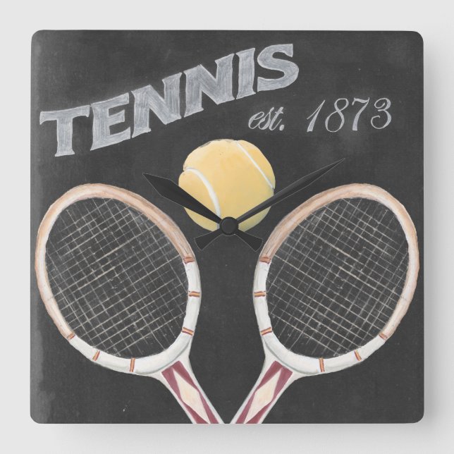 Vintages Tennisplatinendesign Quadratische Wanduhr (Vorderseite)