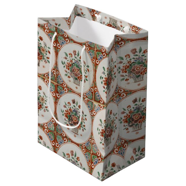 Vintages Terracotta Tiles-Muster Mittlere Geschenktüte (Vorderseite Schrägansicht)