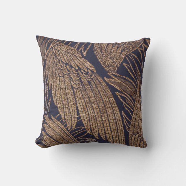 Vintages Textil Blue Gold Kissen (Vorderseite)