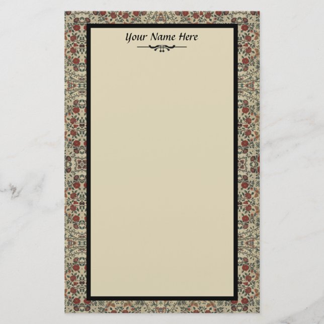 Vintages Textil mit Blume und Vögeln Briefpapier (Vorderseite)