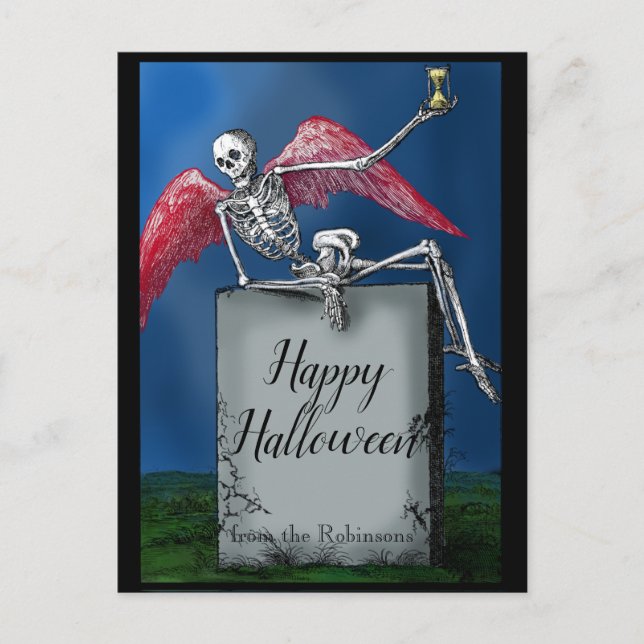 Vintages Textselett auf Tomb Halloween Postkarte (Vorderseite)