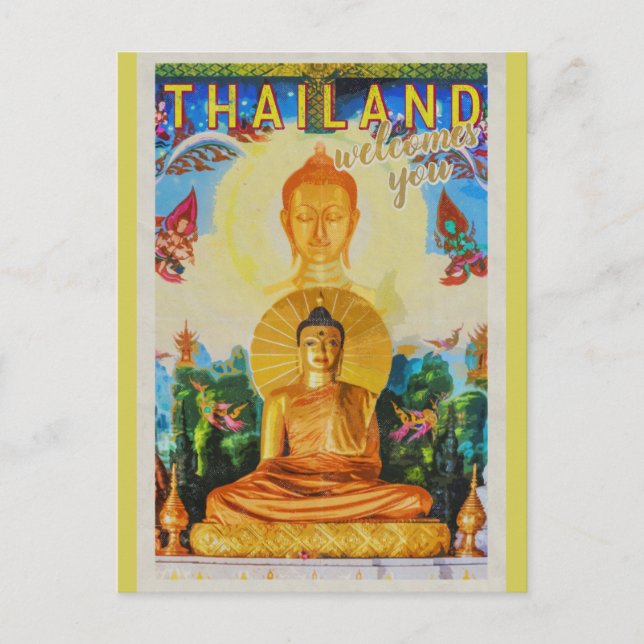 Vintages Thailand Buddha Statue Travel Postkarte (Vorderseite)