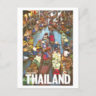 Vintages Thailand schwimmende Märkte Postkarte