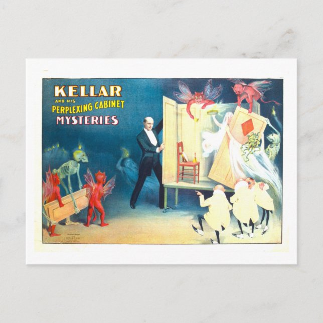 Vintages Theaterposter: Kellar Kabinett-Geheimniss Postkarte (Vorderseite)