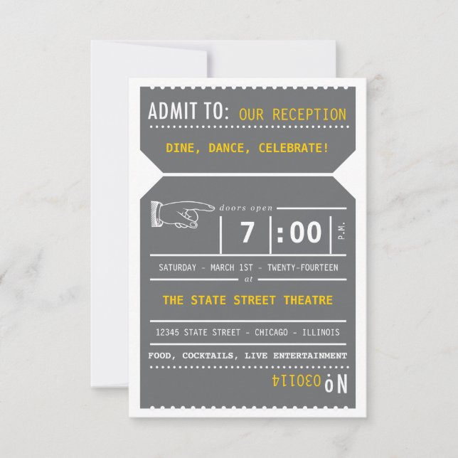 Vintages Theaterticket in Grau und Gelb Einladung (Vorderseite)