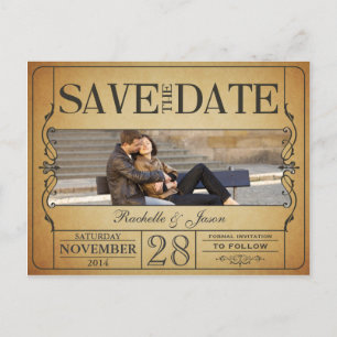 Vintages Ticket Save the Date Ankündigungspostkarte