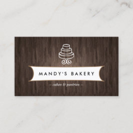 Vintages Tiered Cake-Logo auf Braunholz Visitenkarte