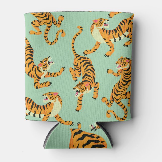Vintages Tiger Print Nahtloses Muster Dosenkühler (Vorderseite)