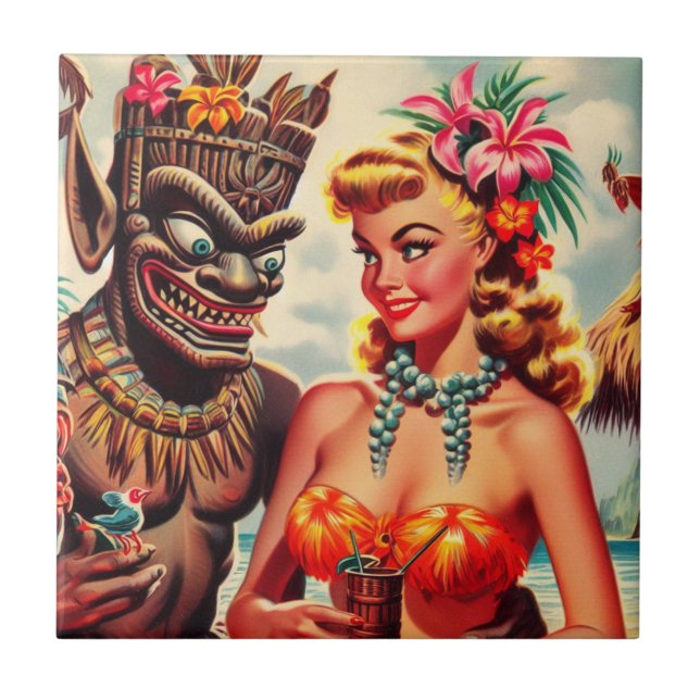 Vintages Tiki-Button Fliese (Vorderseite)