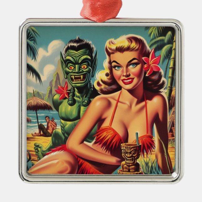 Vintages Tiki-Button hoch Ornament Aus Metall (Vorne)