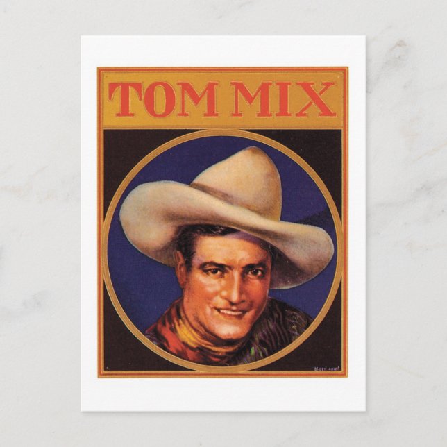 Vintages Tom Mix Cowboy-Zigarrenlabel Postkarte (Vorderseite)