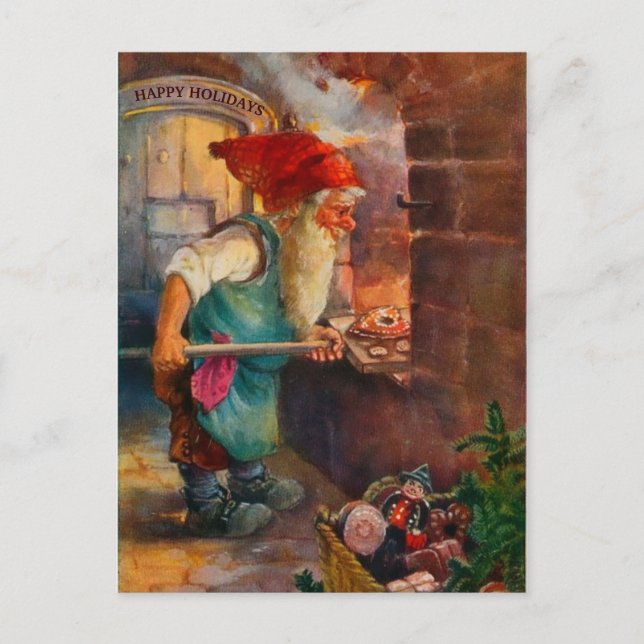 Vintages Tomte oder Nisse Gingerbread Baker Beauti Postkarte (Vorderseite)