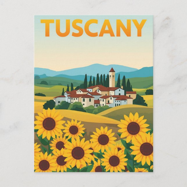 Vintages toskanisches Reiseplakat - Sonnenblumenfe Postkarte (Vorderseite)