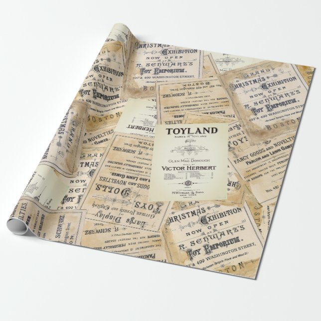 Vintages Toyland Weihnachtsverpackungs-Papier Geschenkpapier (Ungerollt)