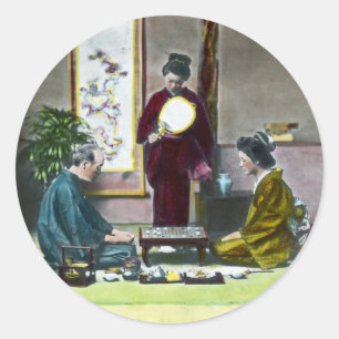 Vintages traditionelles japanisches Mahjong 麻 雀 Runder Aufkleber