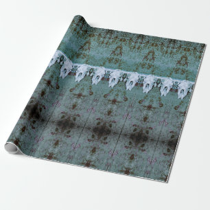 Vintages Tribal Muster Aquamarin Weißer Bullkuhsch Geschenkpapier