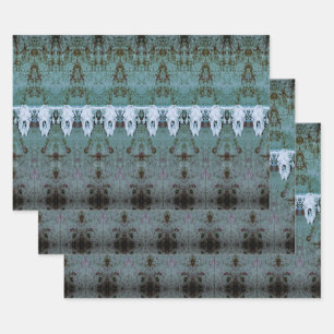 Vintages Tribal Muster Aquamarin Weißer Bullkuhsch Geschenkpapier Set