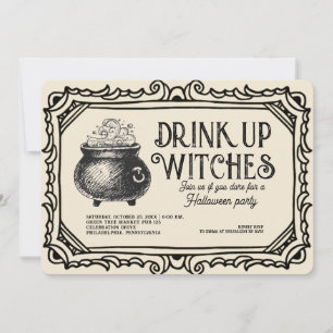 Vintages Trinkhexen-Halloween-Party Einladung